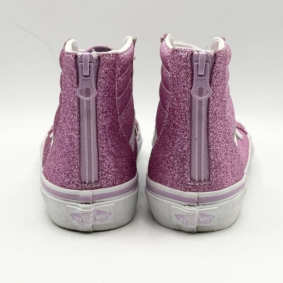 Vans SK8-HI Pink Glitter Back Zip Up Lace Up Sneakers - Kids US 3 / EU 34 - Picture 4 of 11